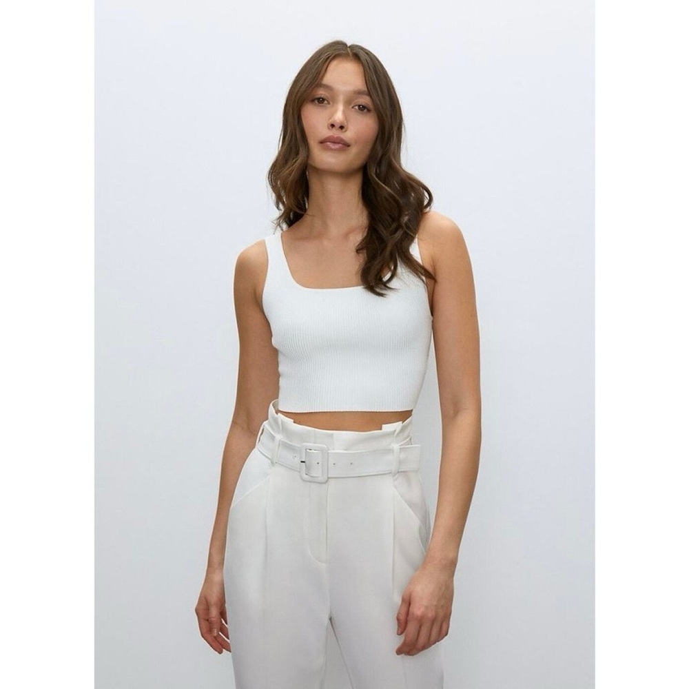 Aritzia Babaton White Sculpt Knit Cropped Top